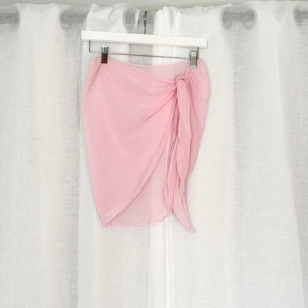 ✿ sheer pink mesh sarong wrap skirt ✿ y2k beach cover up ⋆ - Picture 2 of 6